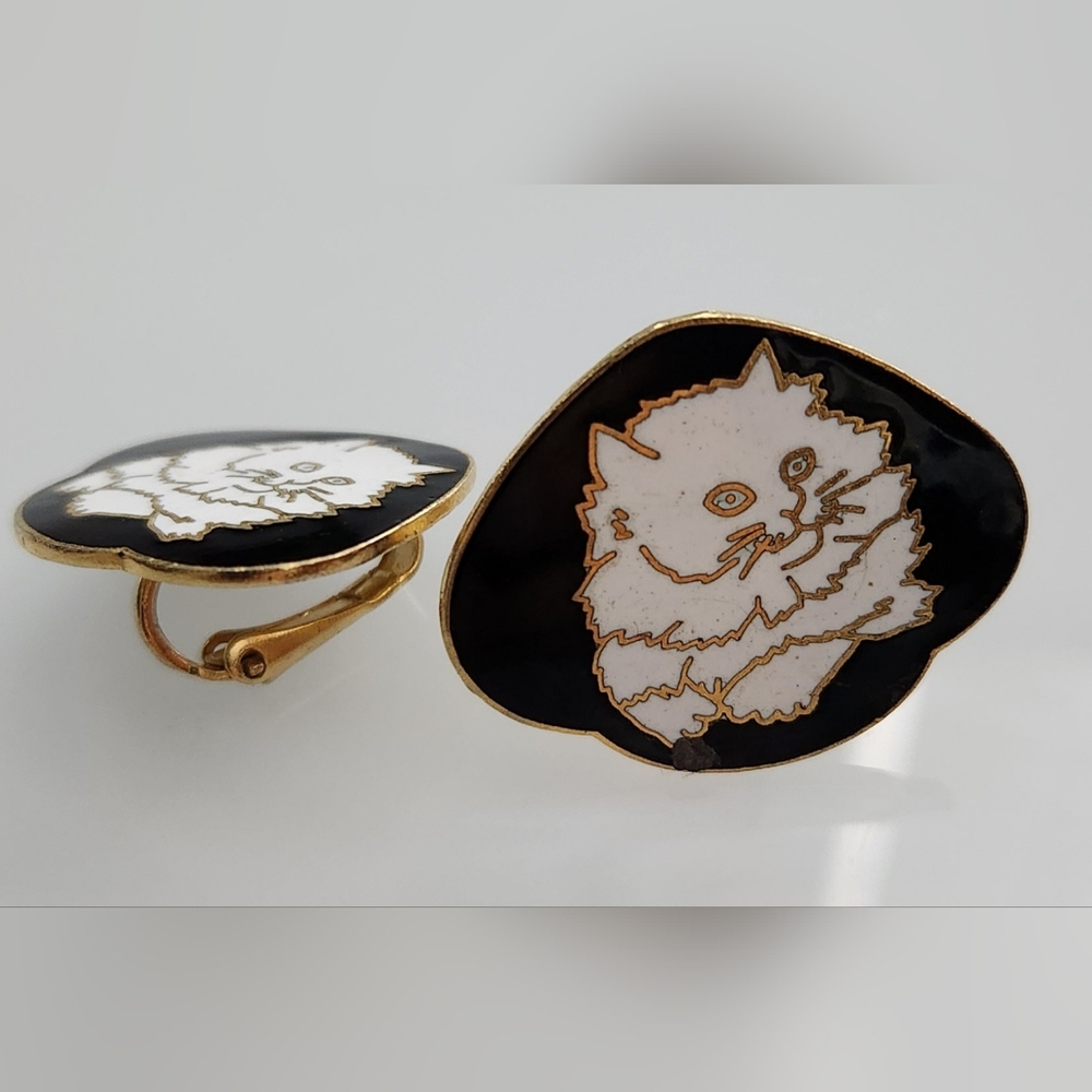 Vintage Enamel Cat Clip-On Earrings